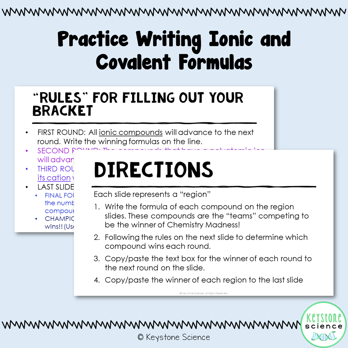 Chemistry Ionic and Covalent Formula Writing Madness Digital and Print Bracket