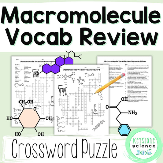 Organic Macromolecules Vocab Review Crossword Puzzle Biochemistry Molecules