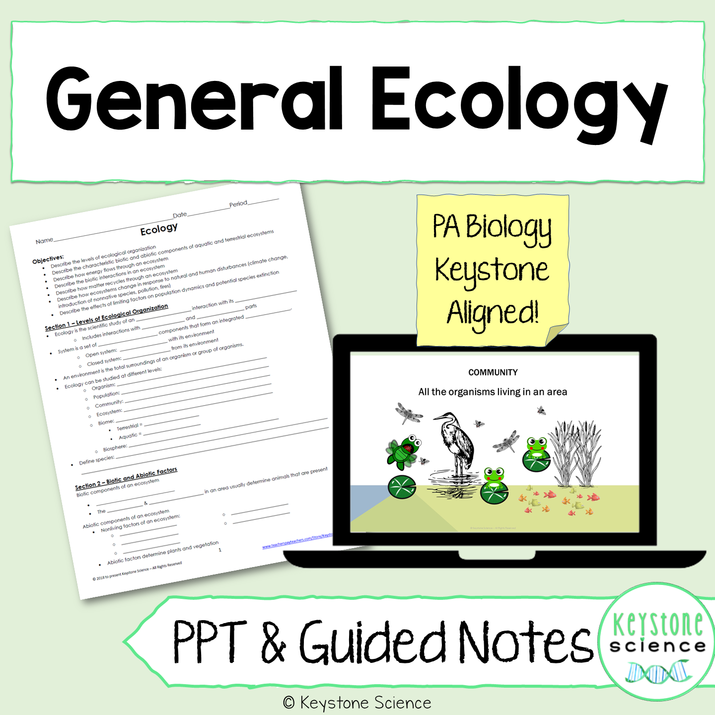 Ecology PowerPoint Guided Notes with KEY Biology Keystone Aligned