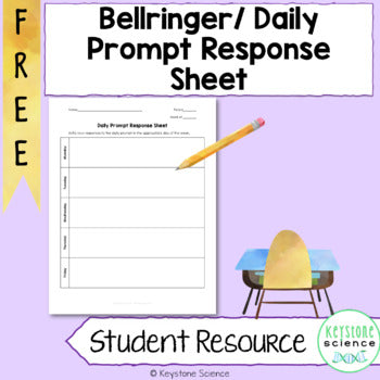 FREE Bellringer Daily Prompt Getting Started Transition Response Sheet