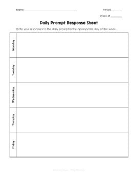FREE Bellringer Daily Prompt Getting Started Transition Response Sheet