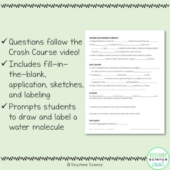 FREE Crash Course Biology Water Guided Student Note Sheet Digital Learning