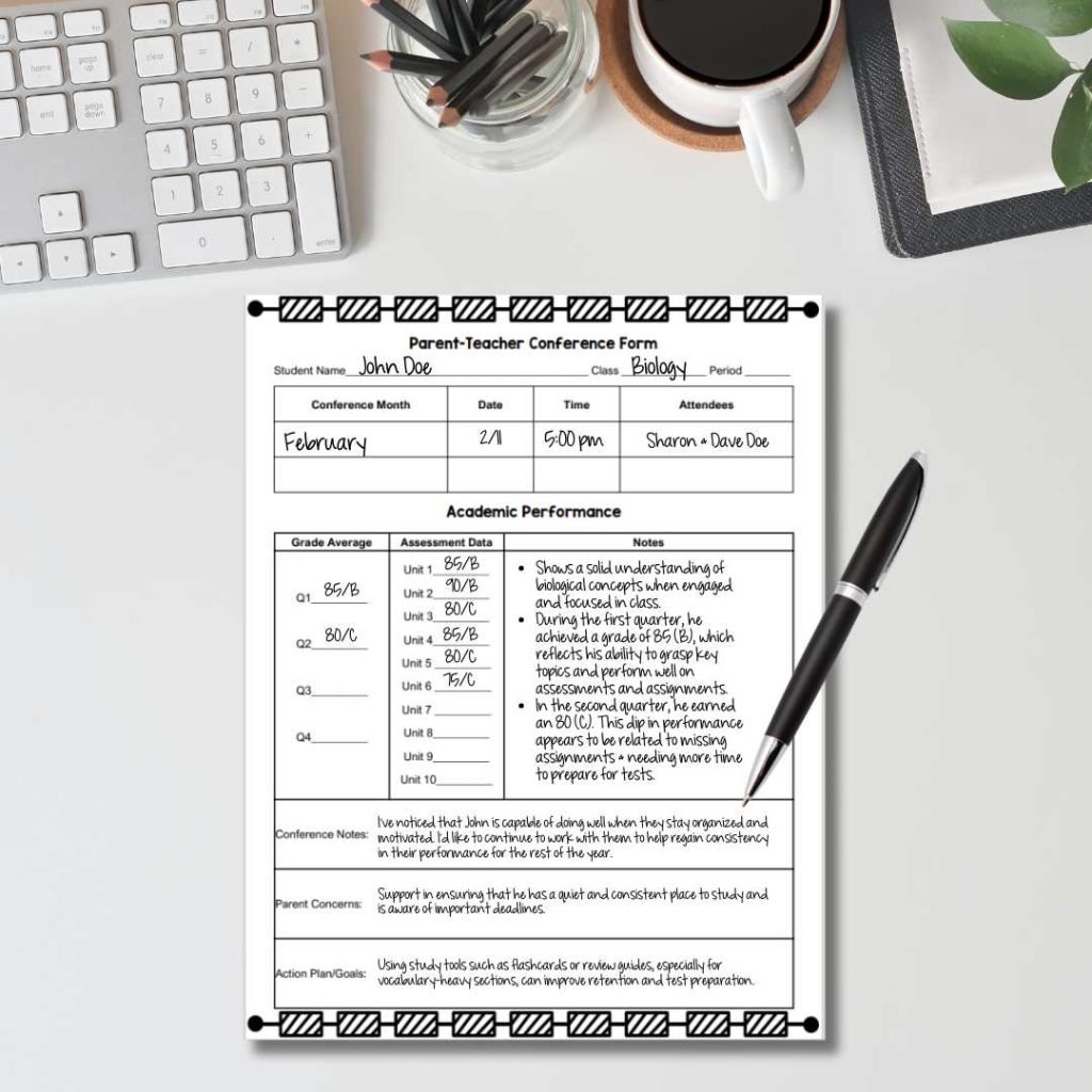 conference note sheet for teachers 